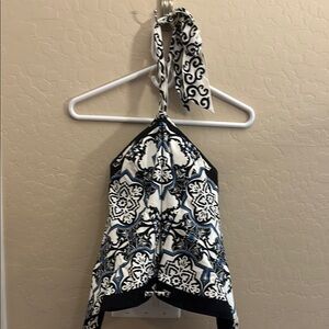 White House Black Market Black and White Halter Top